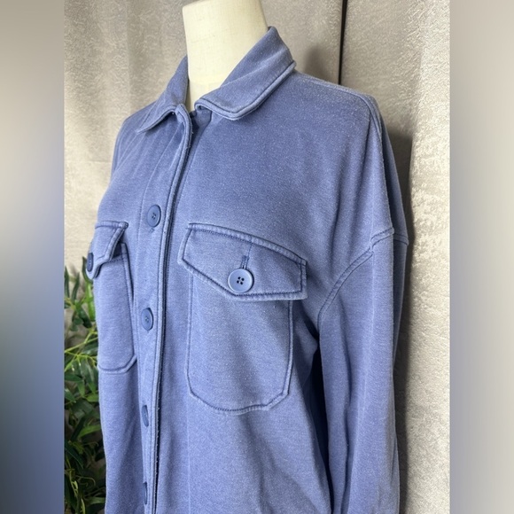 NWT Avec Les Filles Women’s Oversized Button-Down Jacket Blue Sz M - Picture 5 of 12